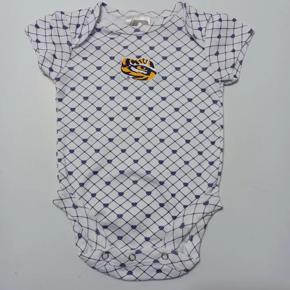 Louisiana State University Girls‎ 0-3 Month Bodysuit Purple Yellow White Hearts